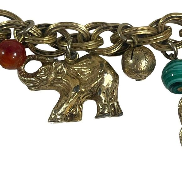 Elephant Trunks Up Good Luck Coin Vintage GERMANY Charm Bracelet 7” Chunky BOHO - Picture 2 of 7